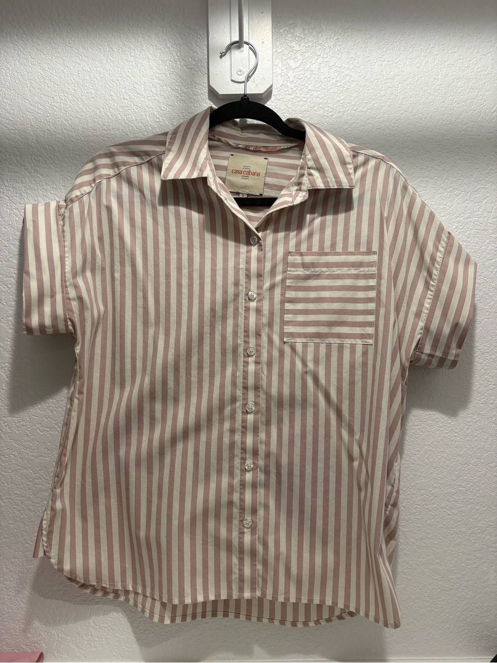 Casa Cabana Casual Striped Short-Sleeve Shirt - Pink/White